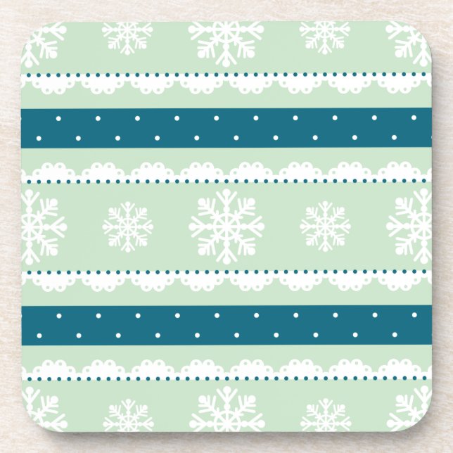 Dessous-de-verre Cool Mint Green Motif de Noël blanc (Devant)