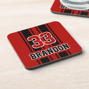 Dessous-de-verre Cool Personnalisé Rouge Et Noir Course Auto Strips