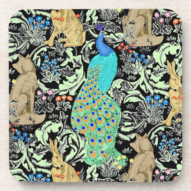 Dessous-de-verre Copie, turquoise et neutres de paon de Nouveau (Devant)