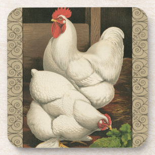 Dessous-de-verre Coq & Hen à l'extérieur Hen House avec frontière b