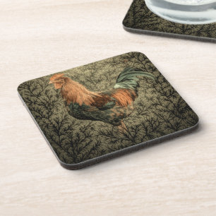 Dessous-de-verre Coq rustique de poulet de ferme de campagne primit