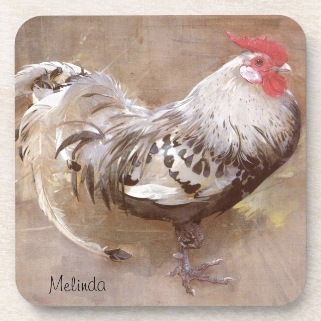 Dessous-de-verre Coq tacheté noir et blanc (Devant)
