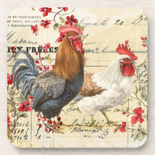 Dessous-de-verre Coq vintage et Hen Ephemera
