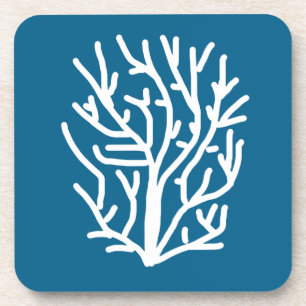 Dessous-de-verre Corail blanc sur la vie aquatique bleue
