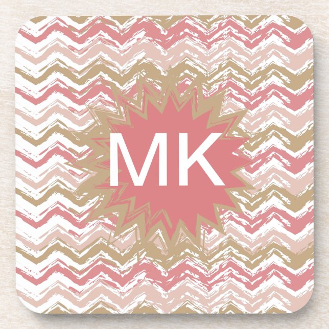 Dessous-de-verre Coral Spice Scribble ZigZag Chevron Motif (Devant)