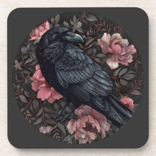 Dessous-de-verre Corbeau gothique fleurs vintages