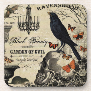 Dessous-de-verre corneille et crâne vintages modernes de Halloween