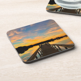 Dessous-de-verre Coucher de soleil au quai de pêche