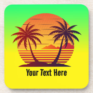 Dessous-de-verre Coucher de soleil avec palmiers Vector-98803