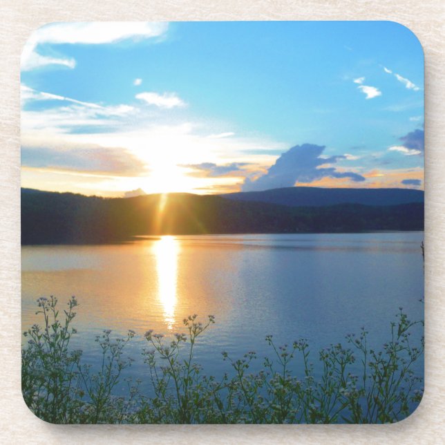 Dessous-de-verre Coucher de soleil bleu sur le lac (Devant)