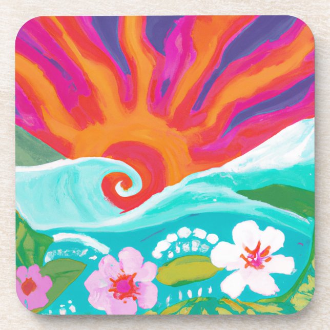 Dessous-de-verre Coucher de soleil tropical à fushia lancer oreille (Devant)
