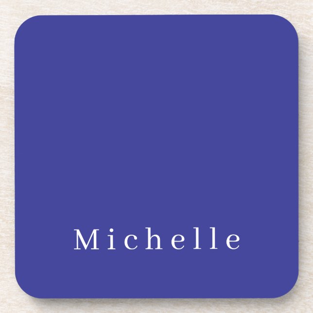 Dessous-de-verre Couleur Bleue Profonde Moderne Minimaliste de Nom  (Devant)
