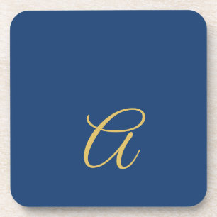 Dessous-de-verre Couleur Or & Bleu Monogramme Initial Professionnel