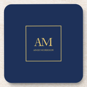 Dessous-de-verre Couleurs d'or bleu Monogramme Lettres initiales No