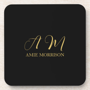 Dessous-de-verre Couleurs d'or noir Monogramme Lettre initiale Nom