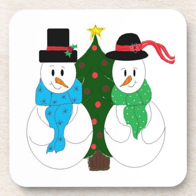 Dessous-de-verre Couple de neige près du sapin de Noël (Devant)