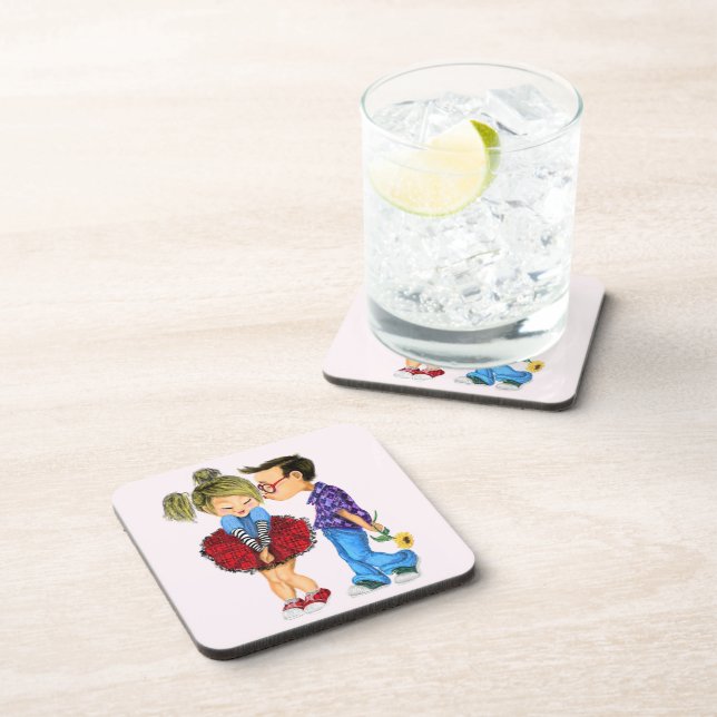 Dessous-de-verre Couple romantique mignon - Amour - Baiser (Côté Droit)