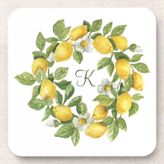 Dessous-de-verre Couronne de citrons Monogramme Vert Jaune  (Devant)
