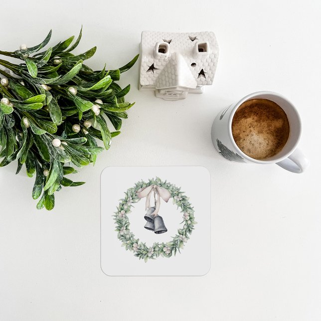 Dessous-de-verre Couronne de gui et clochettes d'argent (Mistletoe Silver Bells Coaster)