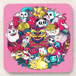 Dessous-de-verre Coussin Décoratif à Motifs Doodle Japonais