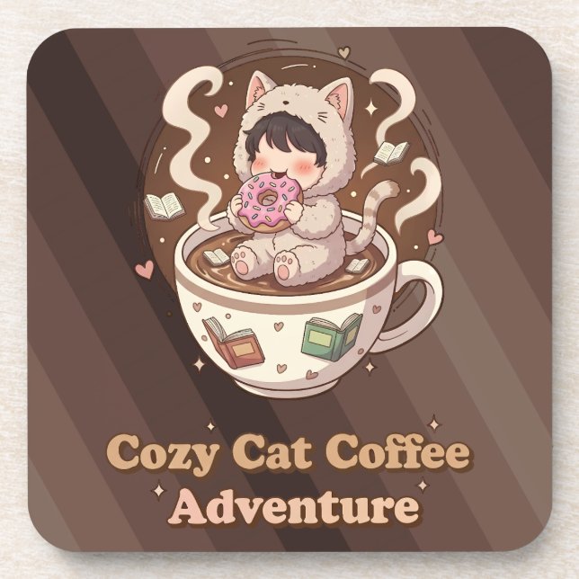 Dessous-de-verre Cozy Cat Coffee Adventure Art (Devant)