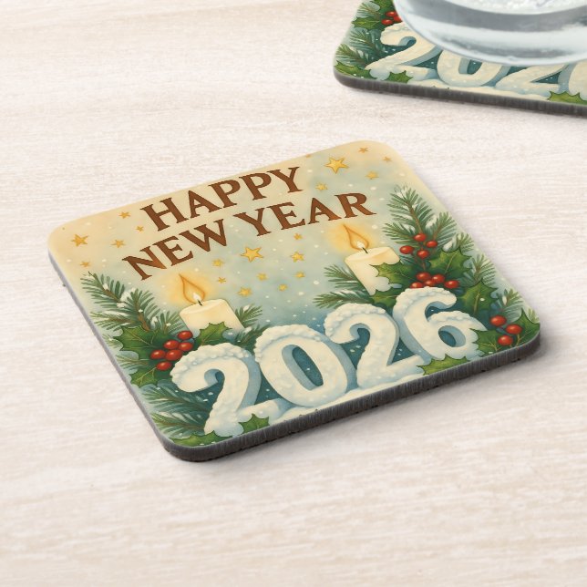 Dessous-de-verre cozy coaster set for happy new year 2026 (Côté gauche)