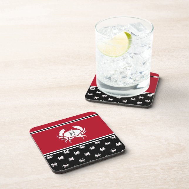 Dessous-de-verre Crabe marine Monogramme Rouge Noir Blanc (Côté Droit)