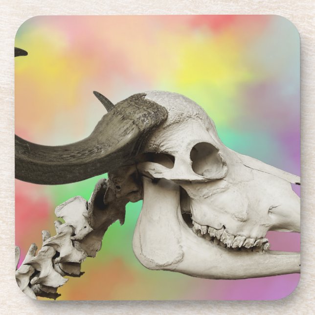 Dessous-de-verre Crâne de buffle sur un Arrière - plan d'aquarelle (Devant)