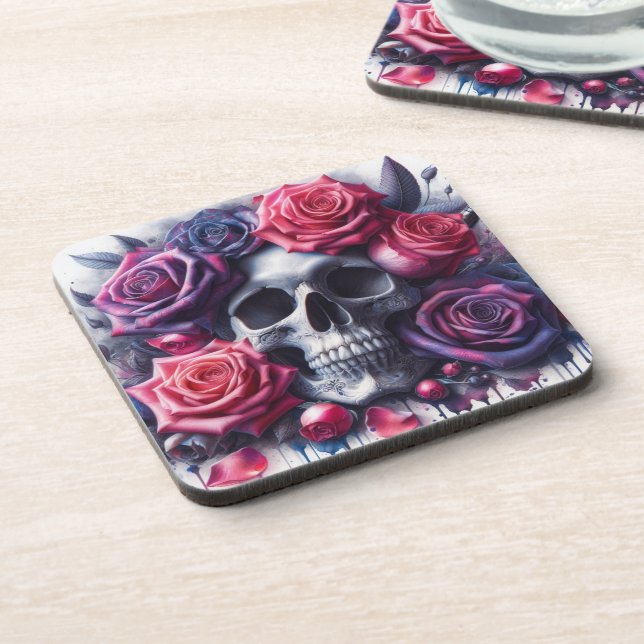 Dessous-de-verre Crâne entouré de Roses dynamiques (Côté gauche)