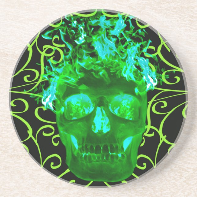 Dessous de verre crâne flamme vert (Devant)