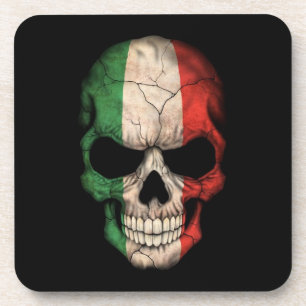 Dessous-de-verre Crâne italien de drapeau sur le noir