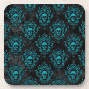 Dessous-de-verre Crâne Turquoise et gothique gris foncé