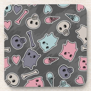 Dessous-de-verre Crânes, et coeurs sur l'arrière - plan noir