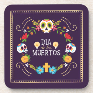 Dessous-de-verre Crânes florales colorées Dia de Muertos Dessous-
