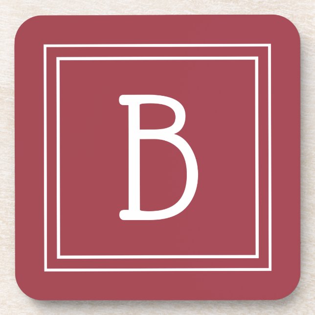 Dessous-de-verre Crimson monogramme moderne rouge et blanc initial (Devant)