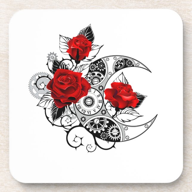 Dessous-de-verre Croissant mécanique avec roses rouges (Devant)