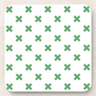 Dessous-de-verre Croix verte coutures sur blanc