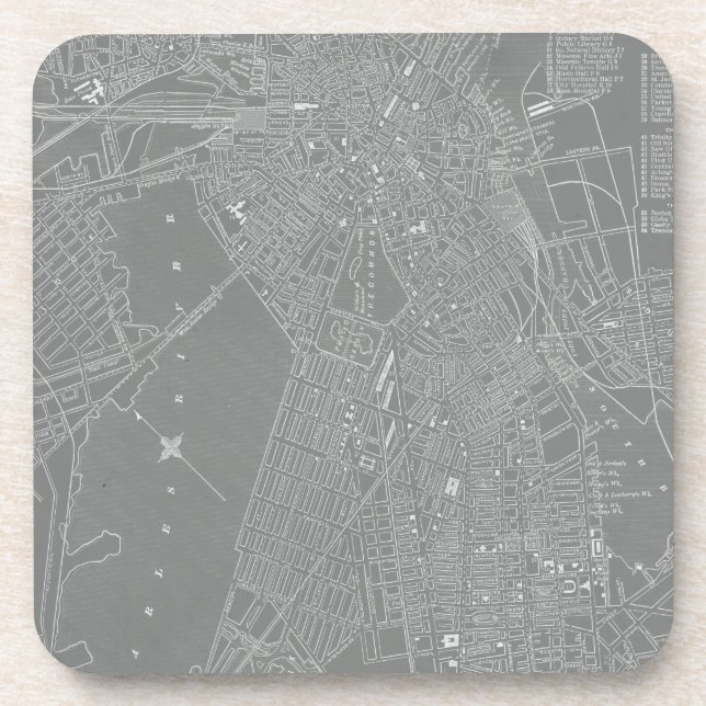 Dessous-de-verre Croquis de la carte de Boston City (Devant)