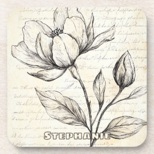 Dessous-de-verre Croquis floral rustique avec calligraphie - âge (4
