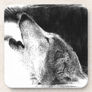Dessous-de-verre Croquis noir et blanc Loup gris