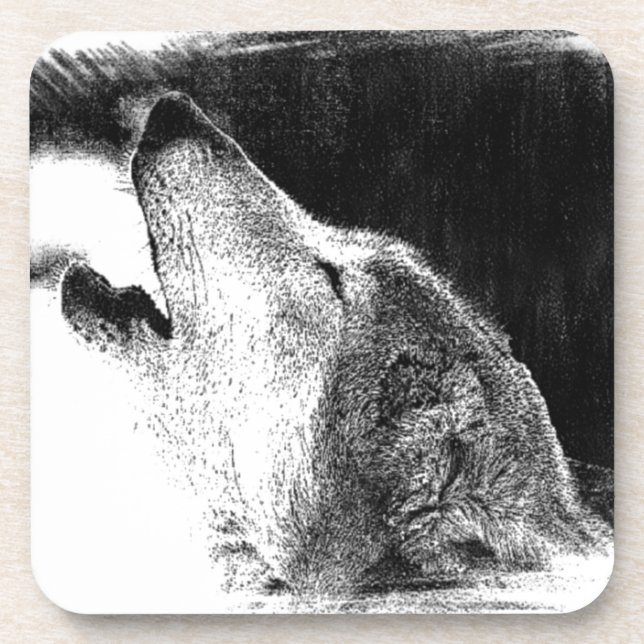 Dessous-de-verre Croquis noir et blanc Loup gris (Devant)
