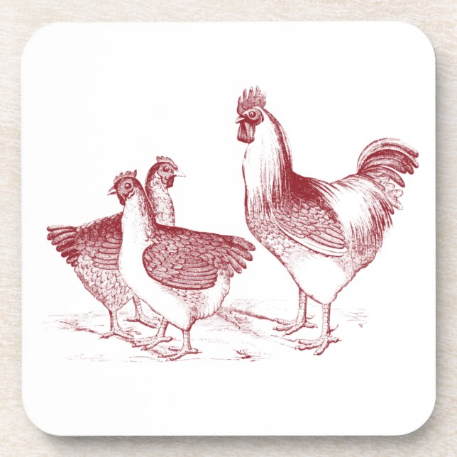 Dessous-de-verre Cuisine agricole rustique Poules de coq rouge (Devant)