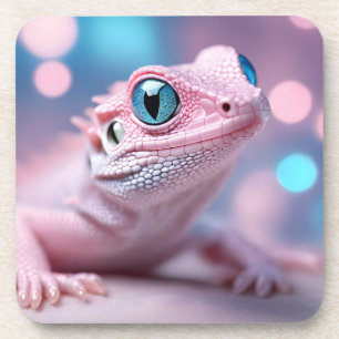 Dessous-de-verre Cuisine Petit Lézard Rose aux Grands Yeux Bleus