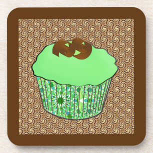 Dessous-de-verre Cupcake au chocolat congelé à la menthe, Arrière -