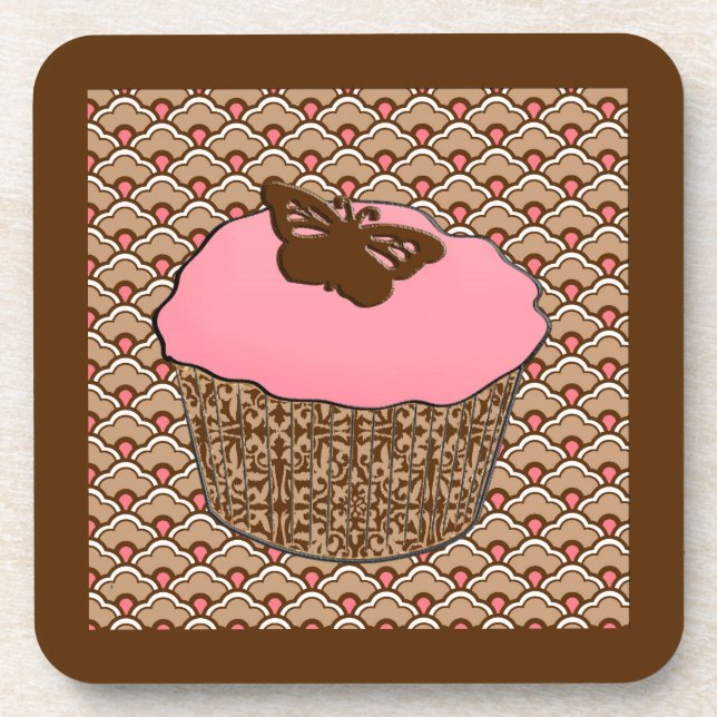 Dessous-de-verre Cupcake rose fraise (Devant)