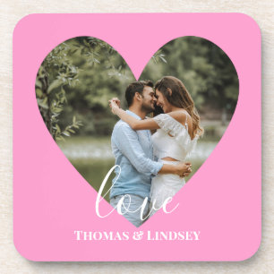 Dessous-de-verre Custom Photo Pink Heart Frame Modern Calligraphy