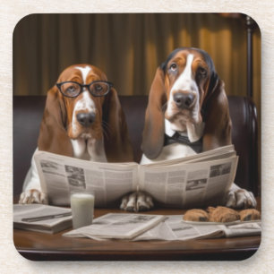 Dessous-de-verre Cute basset hounds lecture des nouvelles Trivet