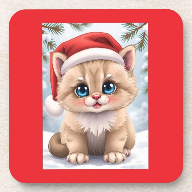 Dessous-de-verre Cute cartoon kitten Christmas fun (Devant)