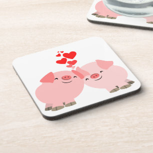 Dessous-de-verre Cute Cartoon Pigs dans Love Coasters