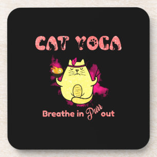 Dessous-de-verre Cute Cat Yoga - "Respirer, Purr Out"